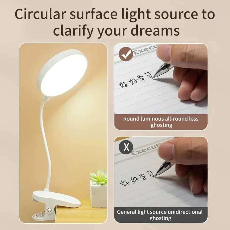Portable USB Table Lamp Rechargeable Desk Lamp with Clip Bed Reading Night Light LED Touch 3 Modes Dimming Eye Protection Light M251114