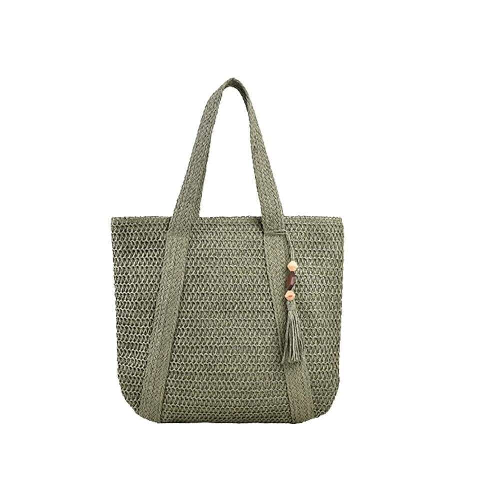 Handmade Beach Bag Woven Solid Color Grass Casual Woven Large Capacity Tote Vacation Beach Bag, Women's Bag Kq2