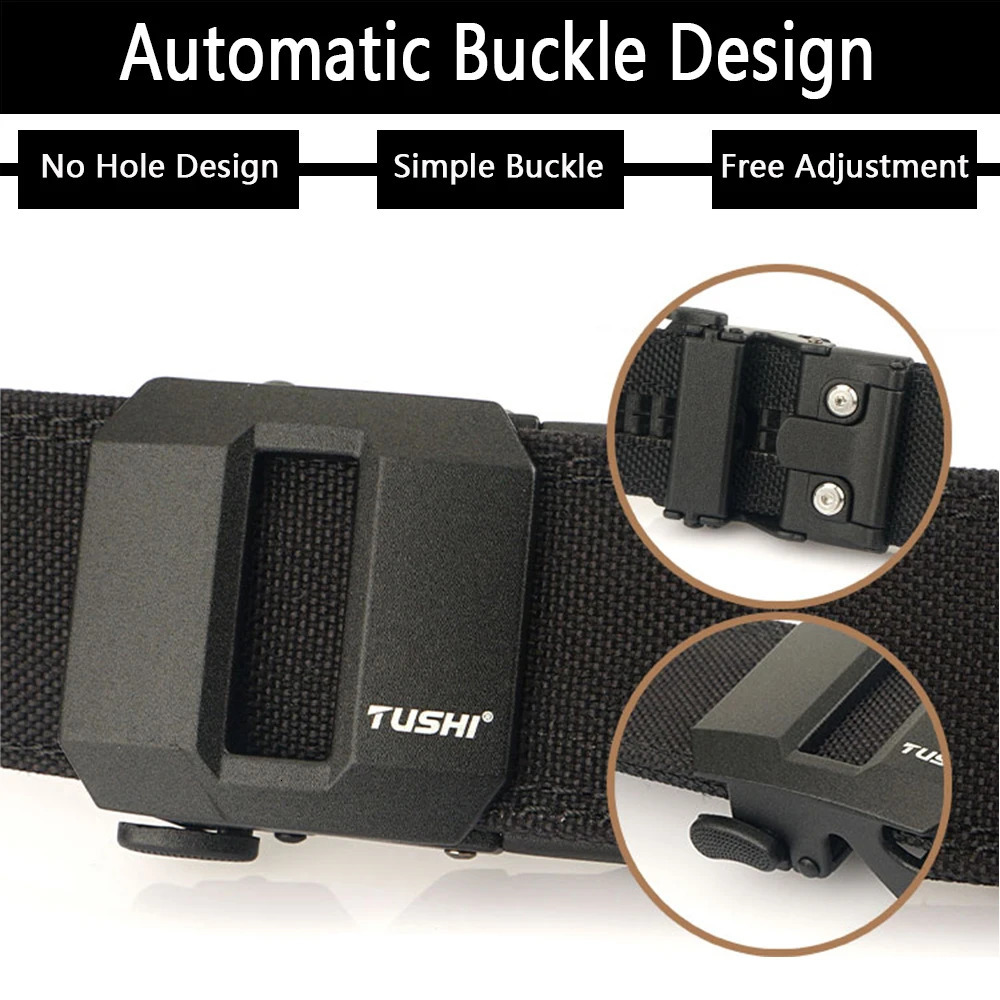 TUSHI Hard Tactical Gun Belt for Men Metal Automatic Buckle Thick Nylon Military Belt Casual Belt IPSC Girdle Male 250403