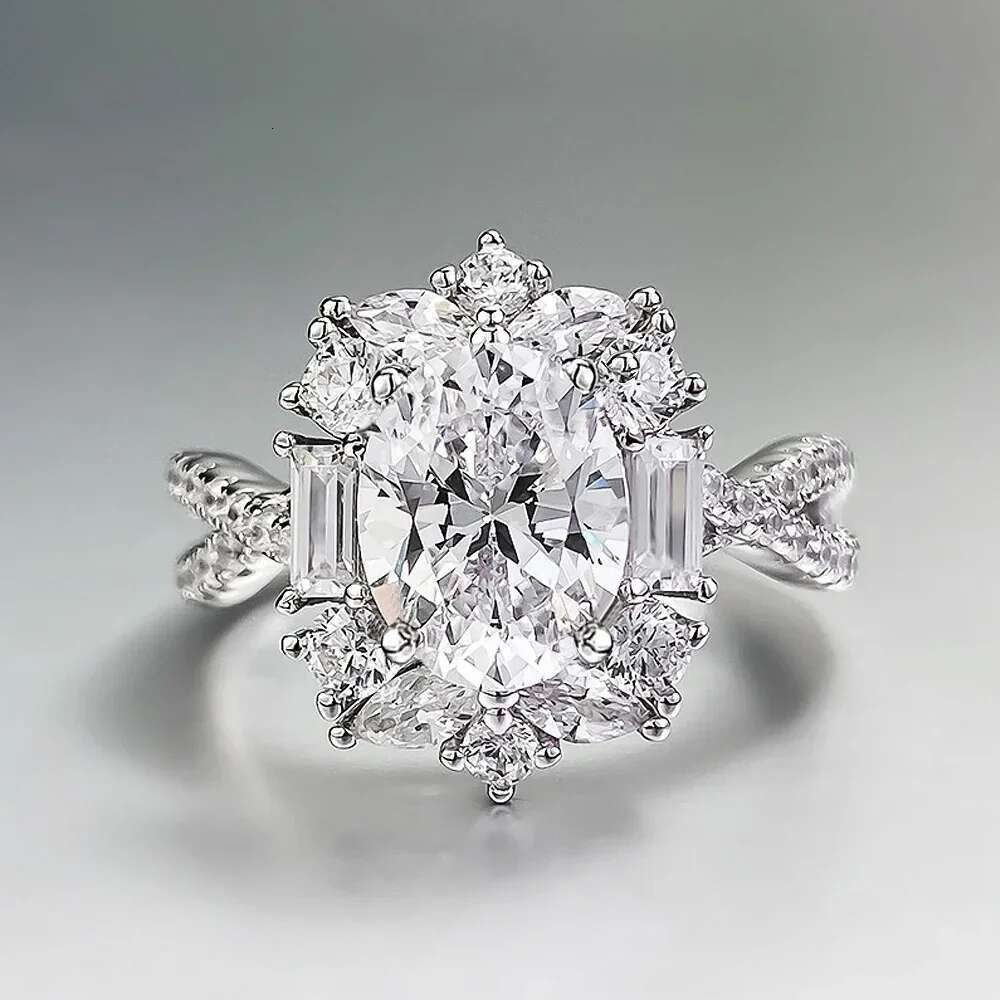 2 Carat D Color Oval Cut Moissanite Diamond Rings with Gra 925 Sterling Silver Engagement Rings Promise Wedding Ring for Women