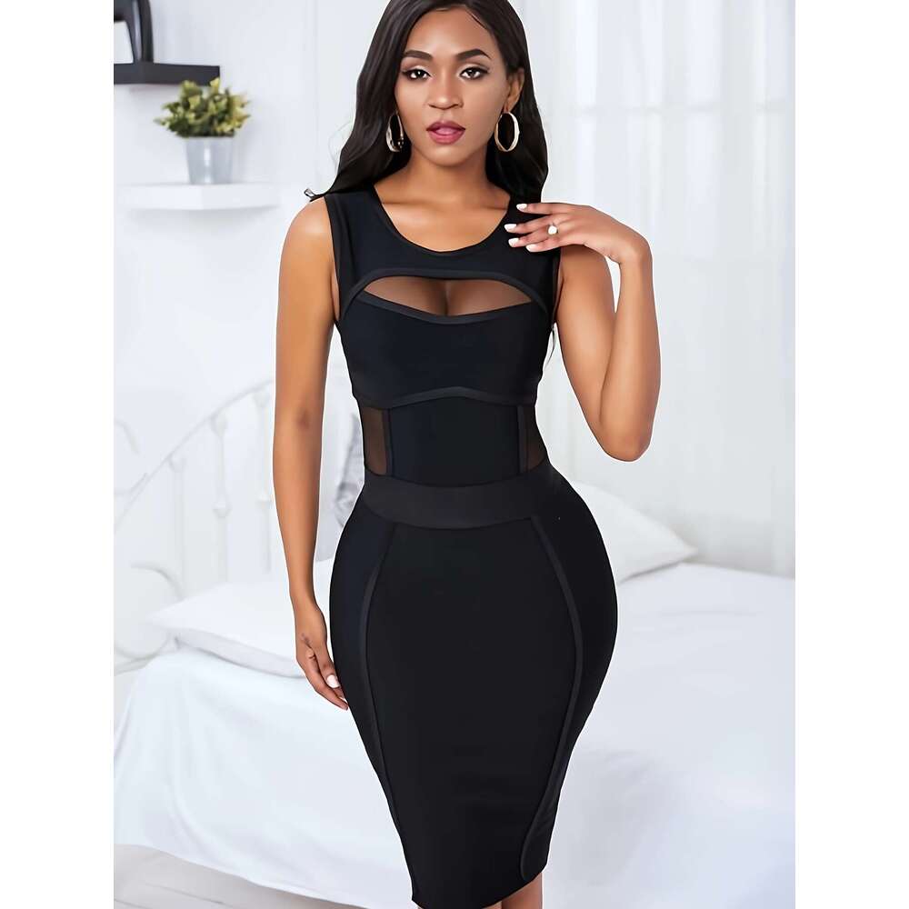 Mm Sexy Mesh Wrapped Butt Straw Bandage Evening Dress