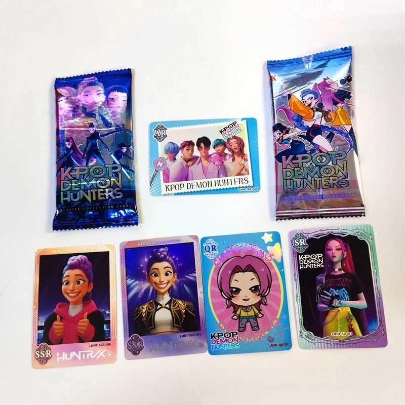 Anime Kpop Demon Hunters Collectible Card Blind Box Huntrix Rumi Mira Zoey Character Laser Flash Card Mystery Bag Surprise Gift C251114
