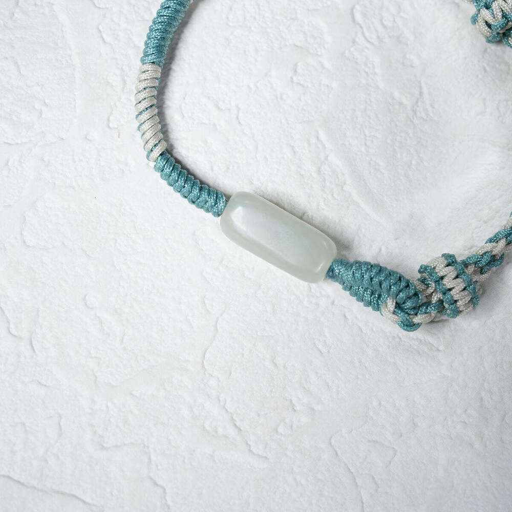 Dunhuang "Iced Essence" Hetian Jade Cord - Refined White Nephrite Bracelet for Pure Clarity & Composure, Adjustable Design