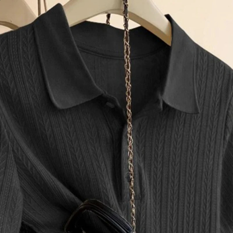 Womens Summer Loose Button Solid Color Polo Neck Short Sleeve Clothing Simple Appearance Thin Large Tshirt 250407