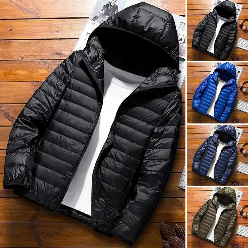 Lightweight Winter Jacket for Men Padded Hooded Ultra Light Puffer Breathable Coat Big Size Black JacketsT251114