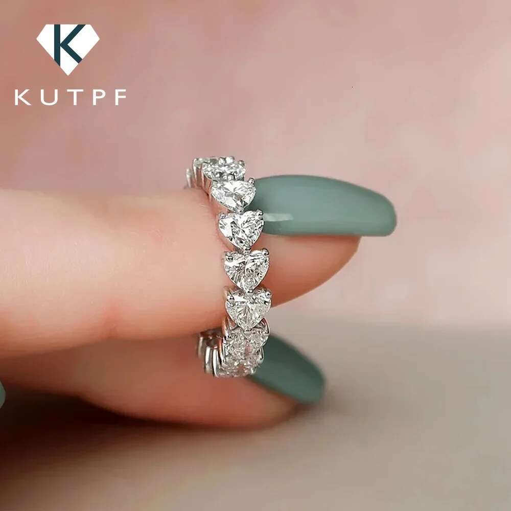 3mm Heart Cut Moissanite Diamond Eternity Band with Gra Certificate 925 Silver Stackable Love Promise Wedding Rings for Women