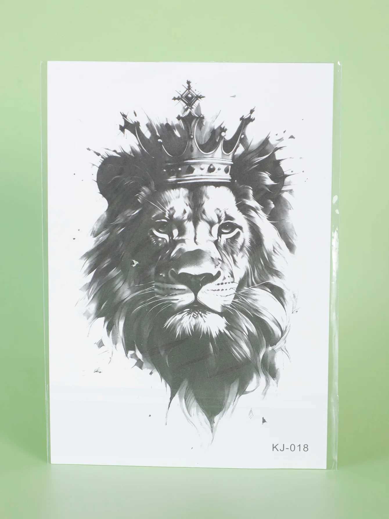 Crown and lion waterproof temporary tattoo stickers lasting 1-2 weeks real semi permanent fake tattoosXJ25414