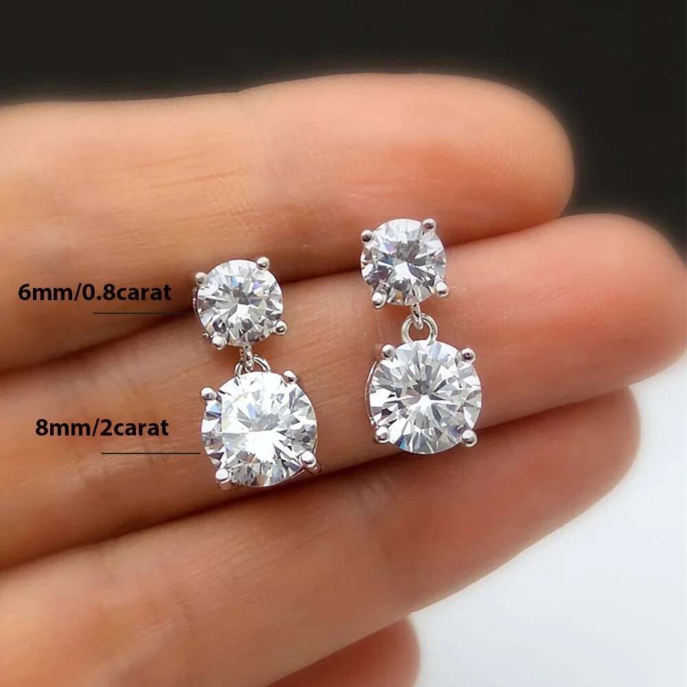 5.6cttw D Color Round Brilliant Cut Moissanite Diamond Drop Earrings with Certificate 925 Sterling Silver Stud Earring for Women