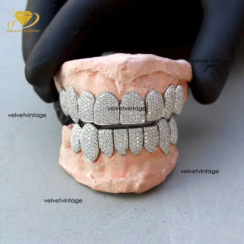 Perm cutting with honeycomb inlaid silver teeth Hiphop, chilled VVS silica grill for each tooth