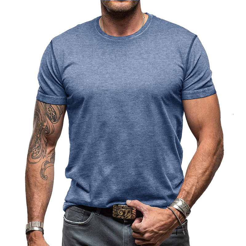 Mens summer short sleeved T-shirt mens basic top solid color round neck base shirt men