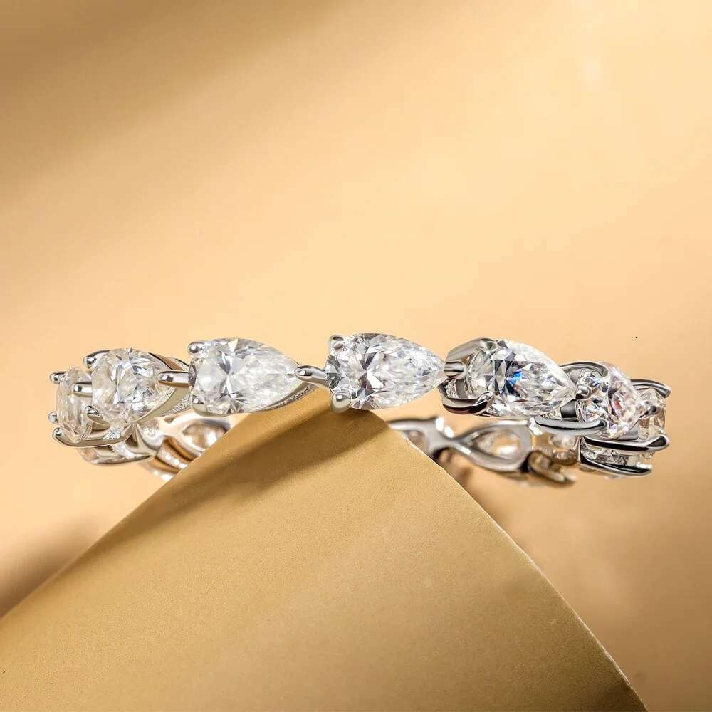 Waterdrop Shape All Missanite Eternity Ring Band D Color Pear Cut Diamond Engagement Rings 925 Silver Wedding Ring for Women Men