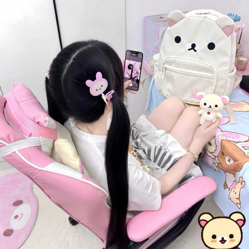 Cute Rilakkuma Backpack Anime Cartoon Embroidery Backpack Stylish Large-Capacity Student School Bag Nylon Multifunctional BagsW251113