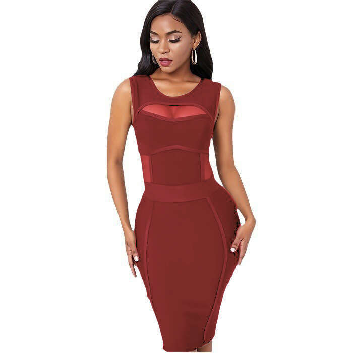 Mm Sexy Mesh Wrapped Butt Straw Bandage Evening Dress