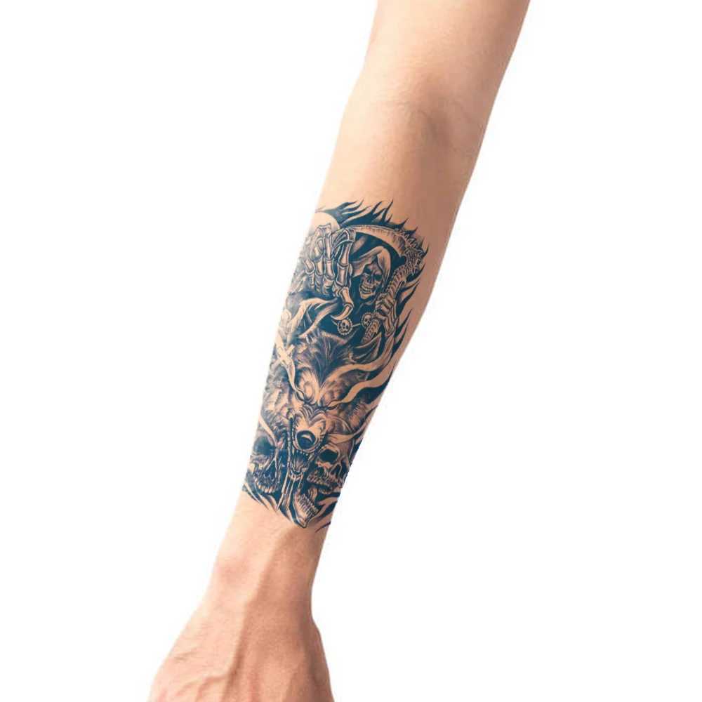 Durable waterproof juice temporary fake tattoo sticker beast lion tiger wolf skull cross angel female cool body artXJ25414