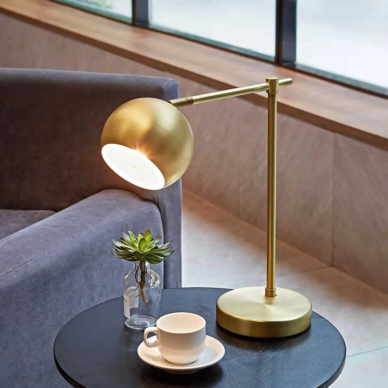 Beautiful Heavy Metal Base Molly Desk Lamp Matte Brass Black Fabric Cord In-Line On/Off Rocker Switch 20 LED Bulb Included M251114