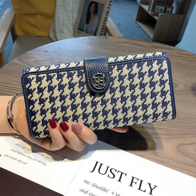 2024 New Genuine Leather Women Wallets Houndstooth Embroidery Long Wallet Excellent Cowhide Billfold For Cell Phone Clutch Bags W251114