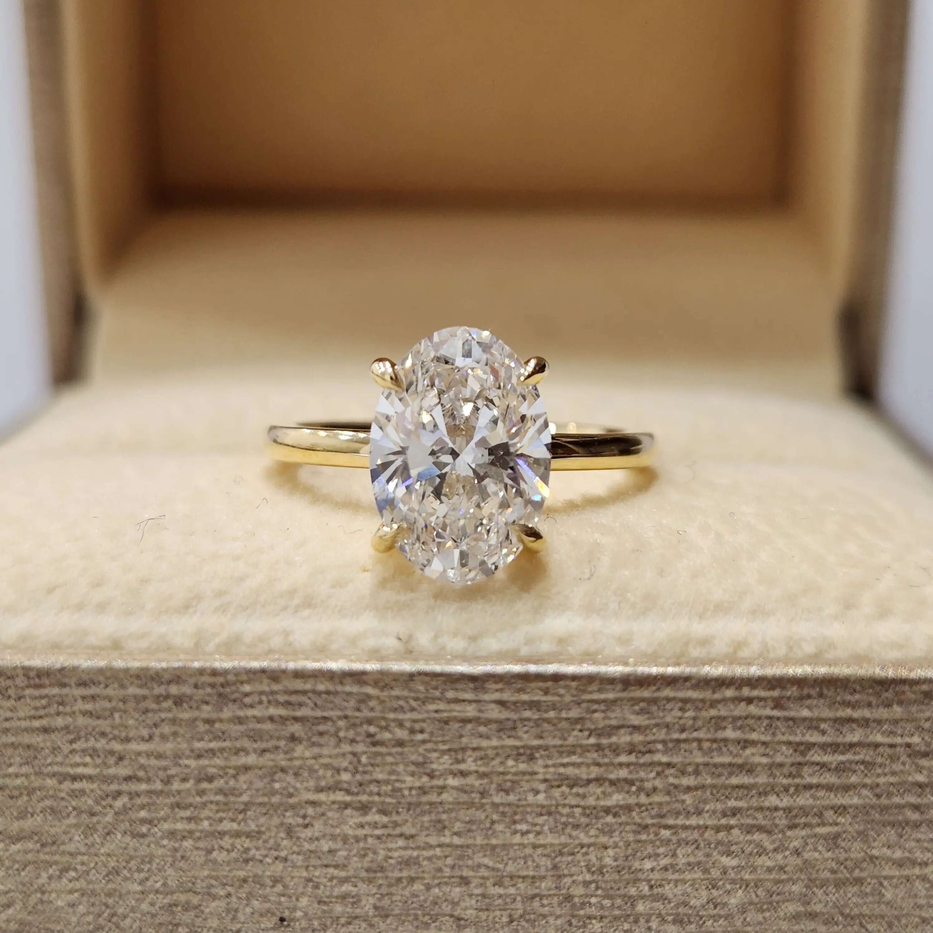 Custom Real Solid Yellow Gold Women Engagement Anniversary Wedding Oval Moissanite Dia Rings Trendy