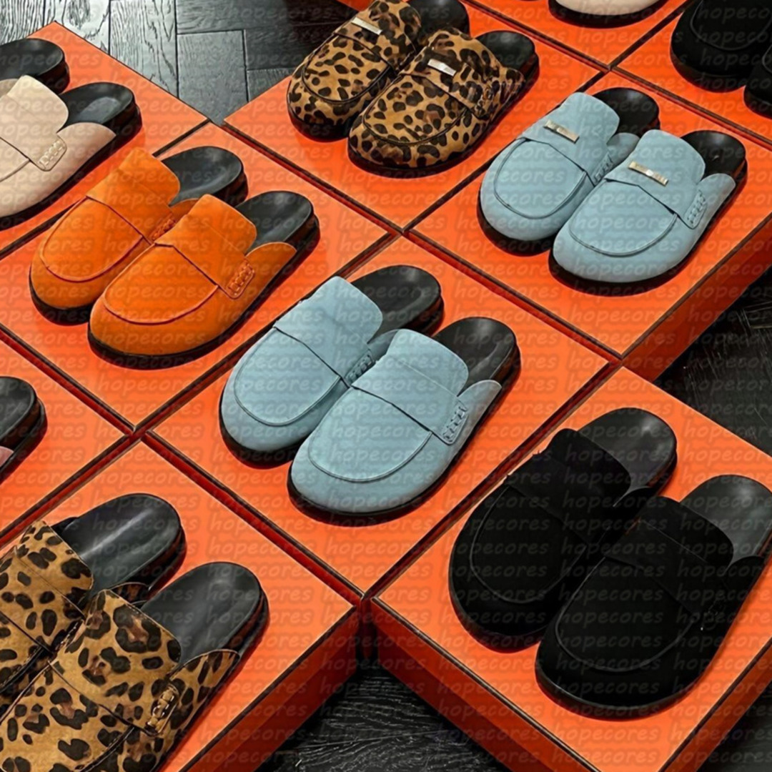 Designer Mule Slippers Loafers for Summer Women Men Suede Leather Sandals Slip On Black Brown Beige Clogs Noir Comfortable Stylish Shoes 35-46 send box