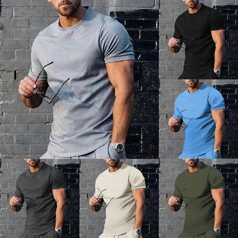 Summer vacation men's clothing 2025 short sleeved solid color top trendy loose T-shirt for men