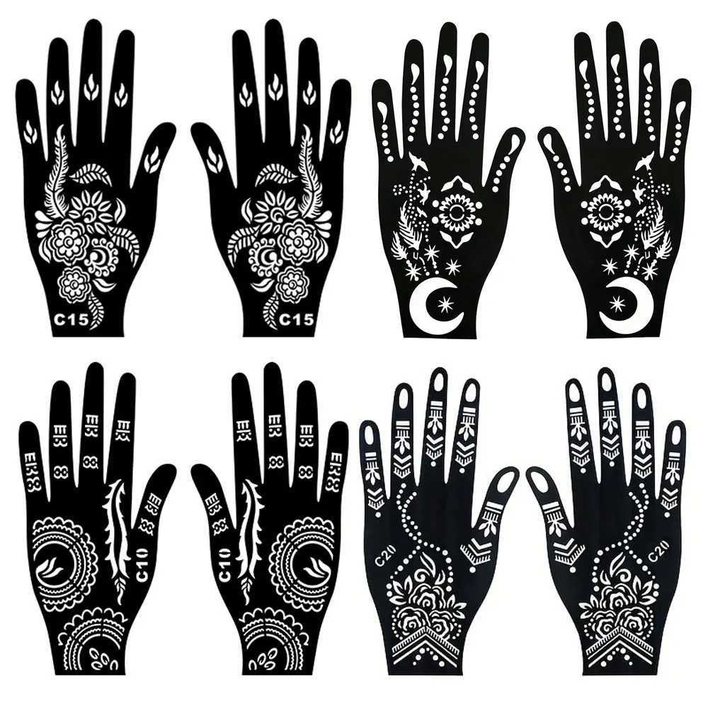 2pcs Flower Moon Pattern Tattoo Template Hand drawn Fingernail Flower Tattoo Template Female Reusable Tattoo Mold ToolXJ25414