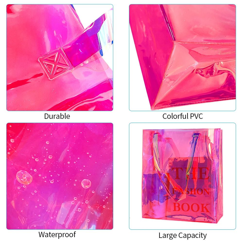 Clear Tote Bag 2-Pack Holographic Rainbow Iridescent Handbag for Sports Fan Games Work Security Travel Stadium Venues or Concert 250407