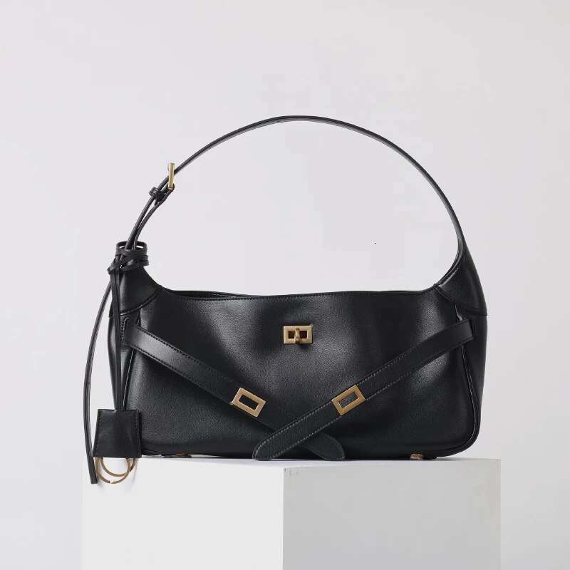 2025 Chic Lock Buckle Belt Tote Bags Women Design Belair Large Capacity Underarm Genuine Leather Elegant Shoulder Bag
