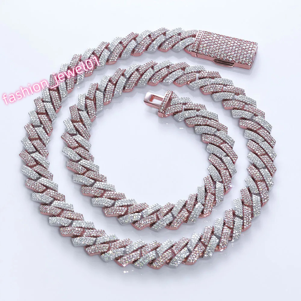 12mm White Gold Rose Gold Plated Cuban Necklace Hip Hop Two Rows Iced Out Prong Diamond Cuban Link Chain Jewelry for Women Men