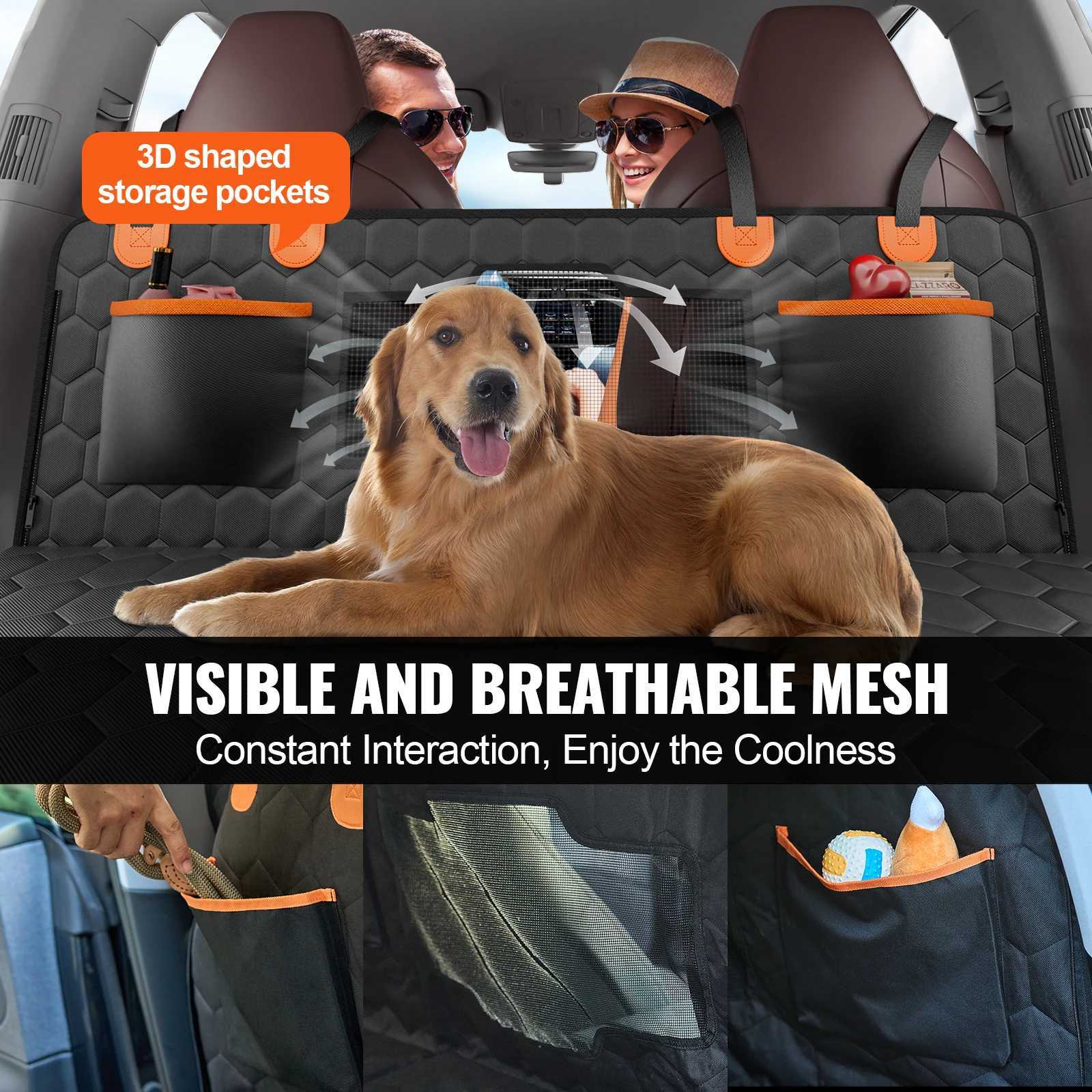 VEVOR rear seat extender dog car seat cover designed for rear seat beds with mesh windows and storage pockets supporting a 350 pound dog hanger X25041