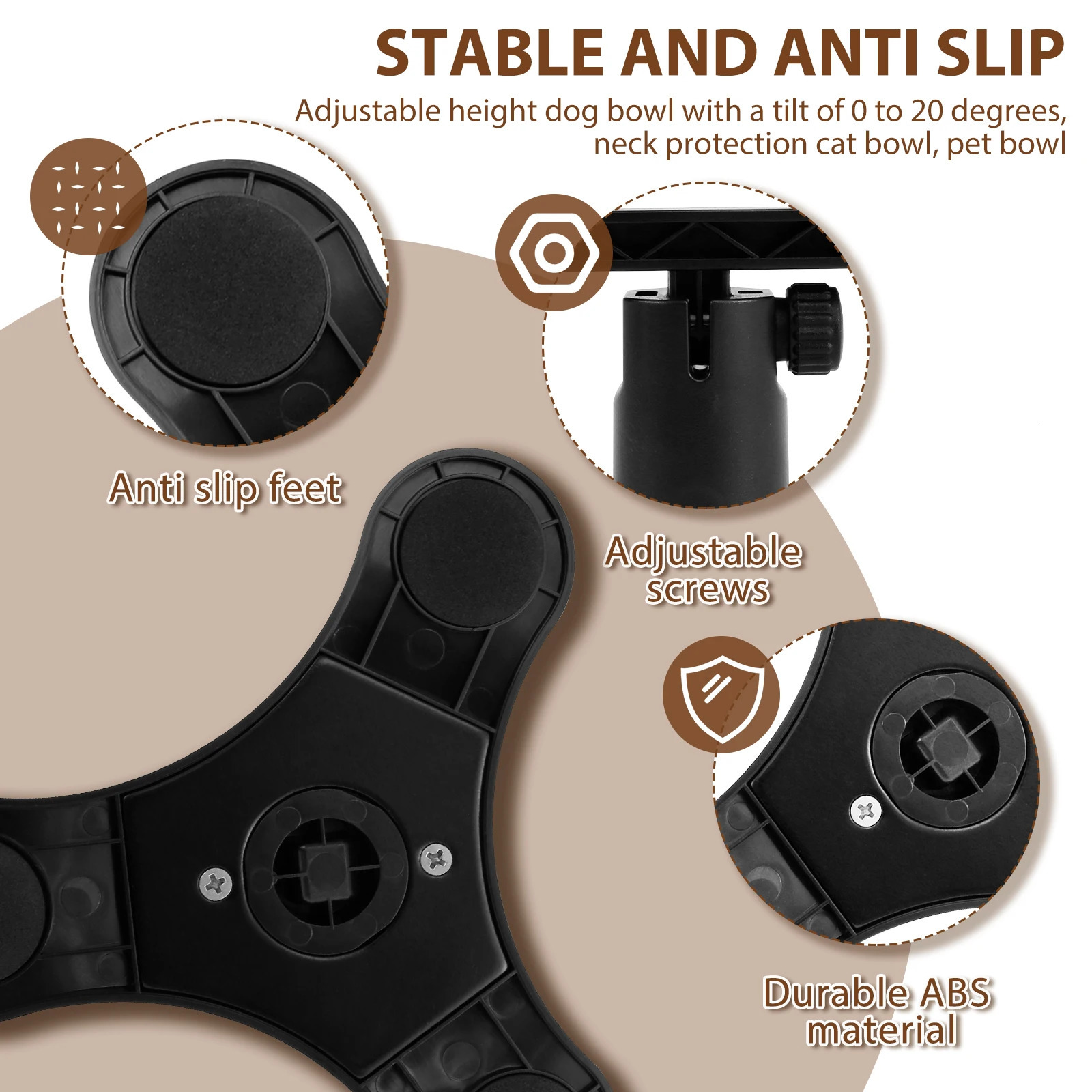 Cat bowl rack with adjustable bowl height Pe food rack tilted dog drinking bowl no pillar neck protection 250414