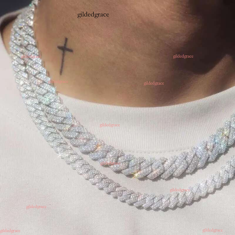 European and American Hip Hop S Sier Cuban Designer Rap Copper Set with Zircon 14mm Full Dia Men's Collar Necklace