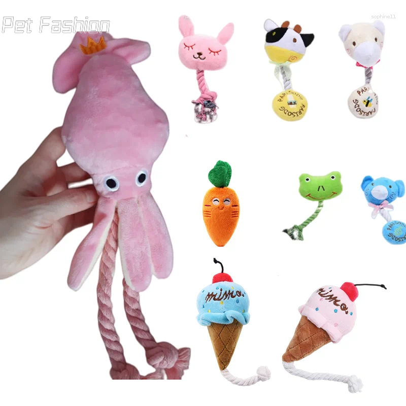 Update Cute Squid Small Dog Toy Sound BB Plush Pet Puppy Rope Toys Pink Chew Squeak For Cat Dogs