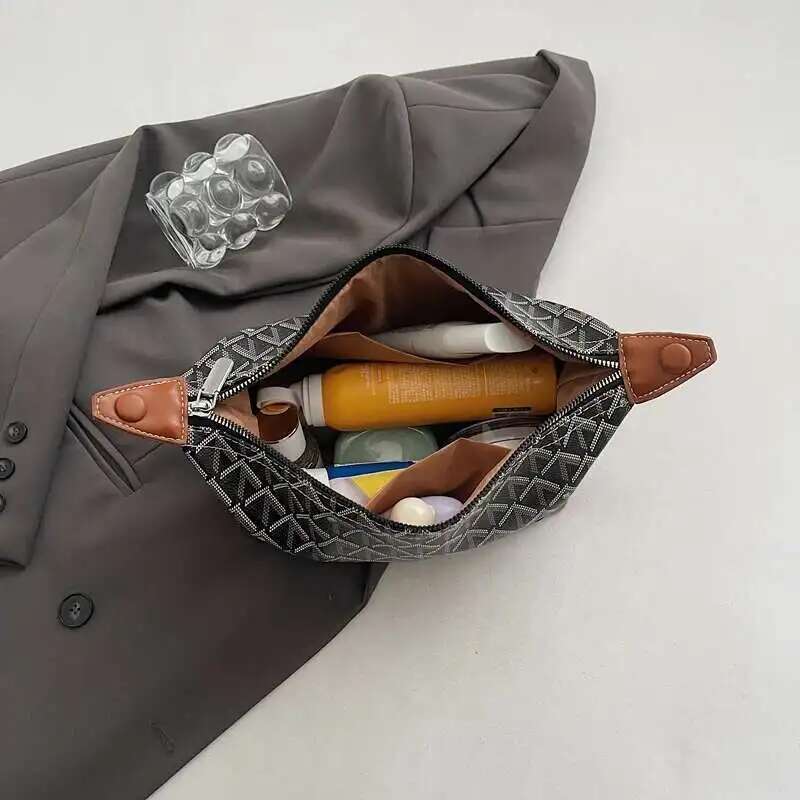 Geometric Printed Fashion Cosmetic Cases PU Leather Travel Makeup Bags High Quality Zipper Casual Storage Toiletry Bag Women