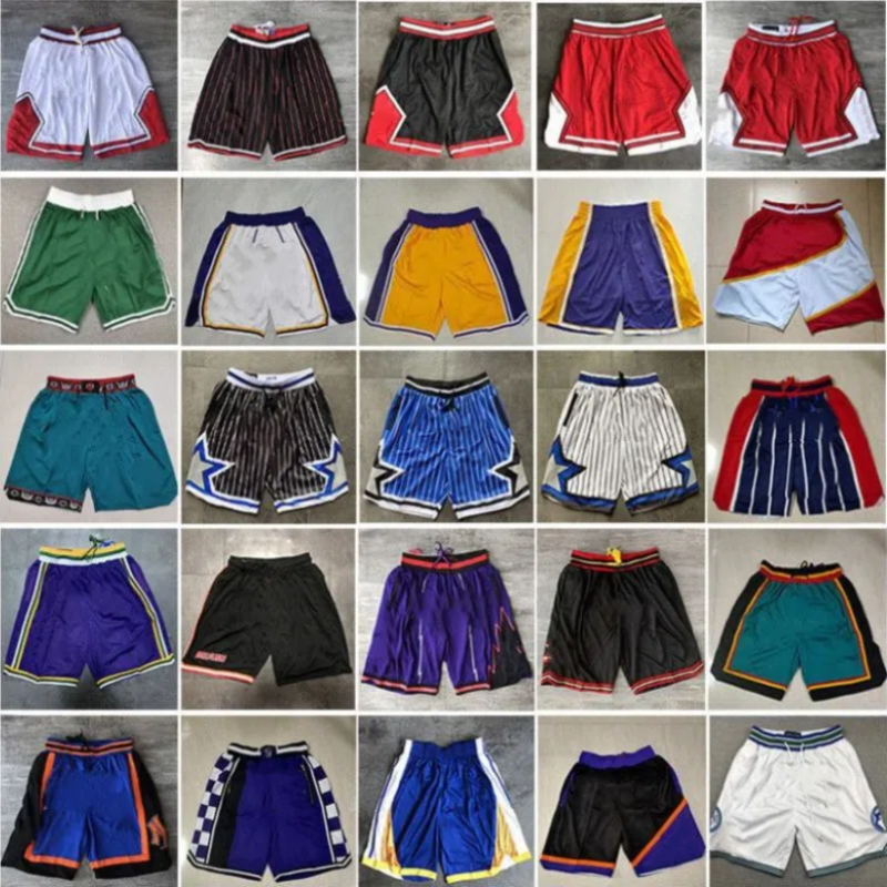Stitched Retro Basketball Shorts Classic With Pockets Zipper Gym Training Beach Pants Sports Breathable mesh shorts embroidery Men