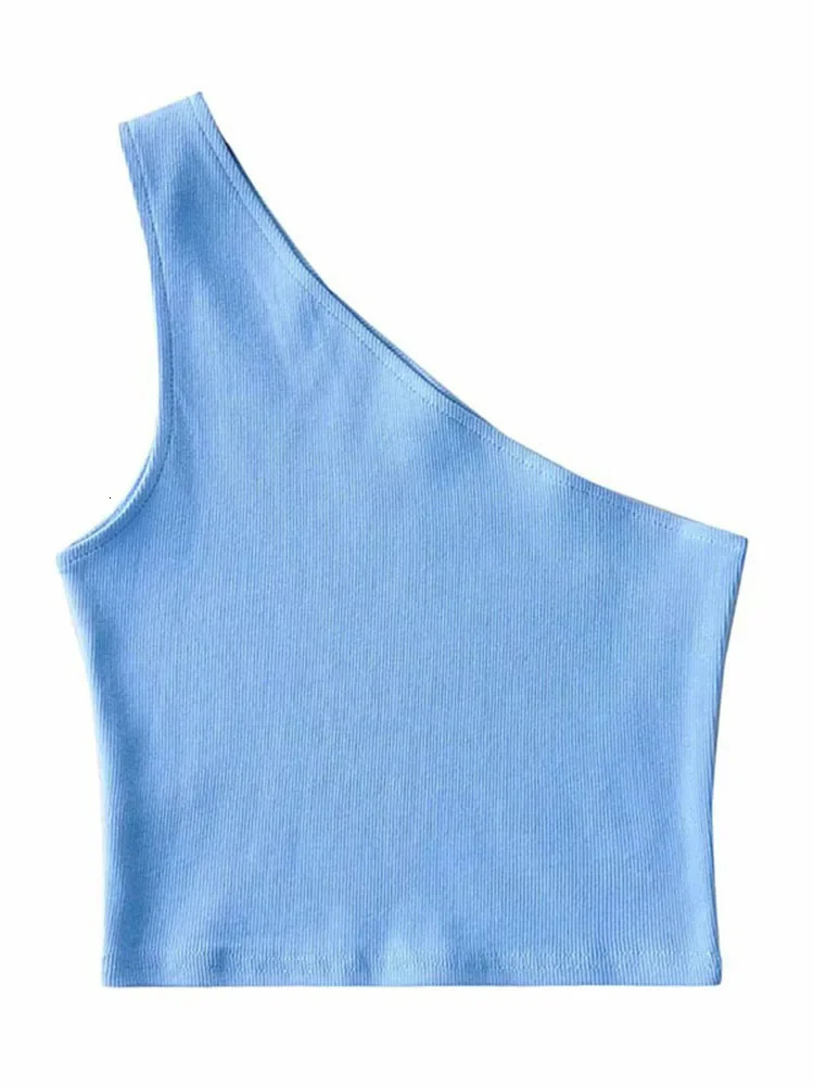 Single shoulder Cropped Tanks summer sleeveless Camis sexy Oblique collar elastic tight corset slim crop top tube women 250414Z