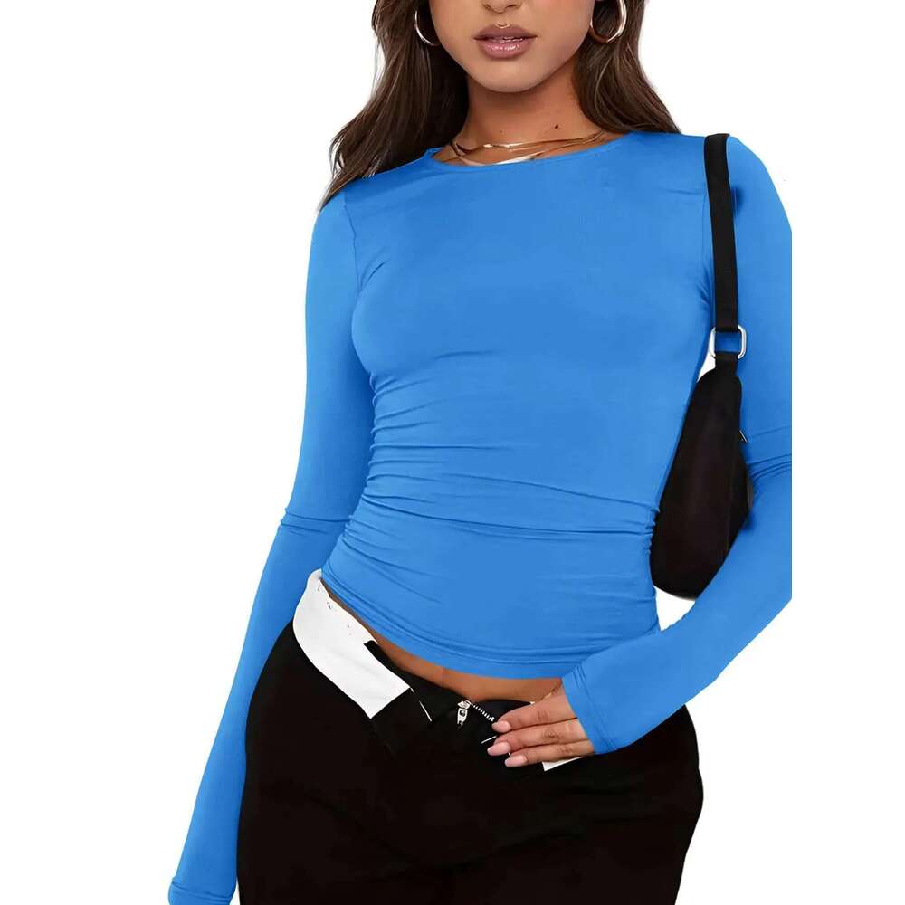 Female commuter casual female simple and fashionable solid color t-shirt with long sleeves