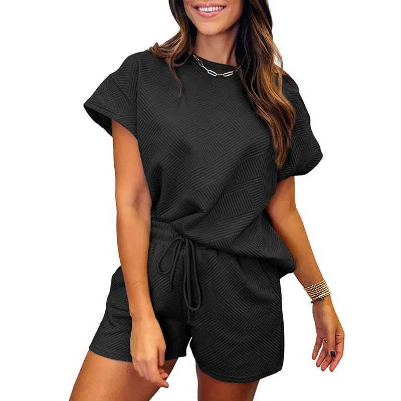 Womens two-piece sports suit top T-shirt and casual beach shorts womens casual sports suit running fitness setXJ250414