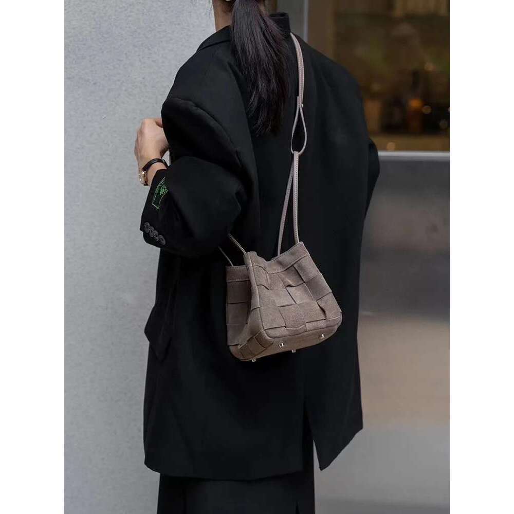 MABULA Handmade Genuine Suede Woven Top Handle Basket Purse Designer Chic Women Cell Phone Bag Elegant Crossbody Shopper Handbag