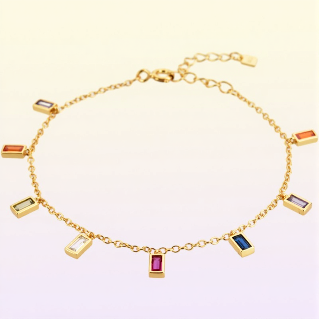 ANDYWEN 925 Sterling Silver Colorful Rainbow Bracelet Soft Chain Crystal CZ Bangle Soft Luxury Women Party Rock Punk European 2012