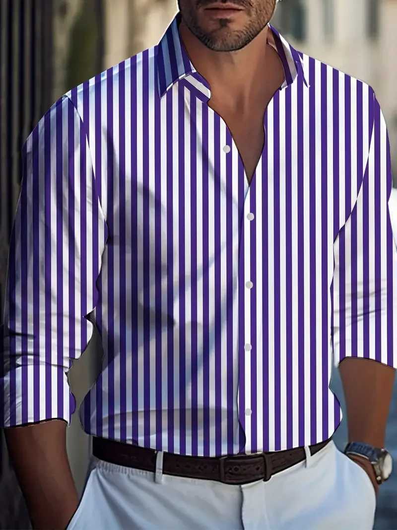 Mens button down shirt 3D printed casual shirt long sleeved striped collar daily resort hotel wearing fashionable casual top W250414