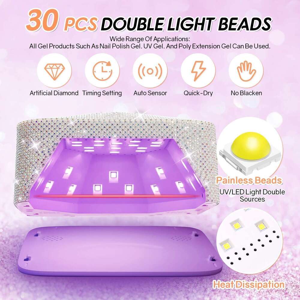 Cordless 30Leds 72W Professional LED Nail Lamp With Touch Display UV Light For Gel Nails Built-In 5-Timer Modes