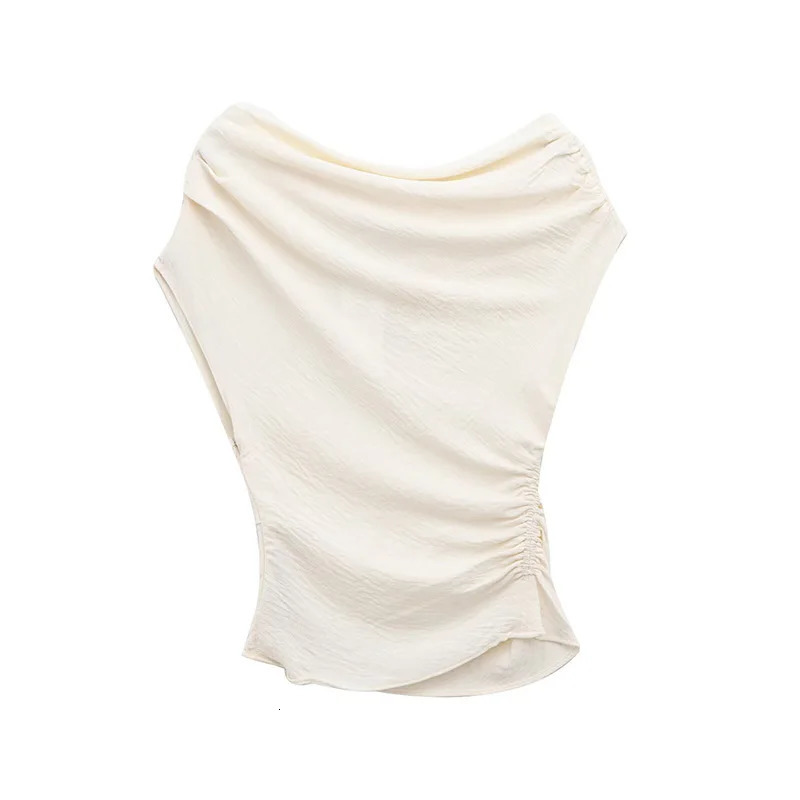 RAFZNB asymmetrical slotted womens top fashionable pleated sleeveless summer chic 250414Z