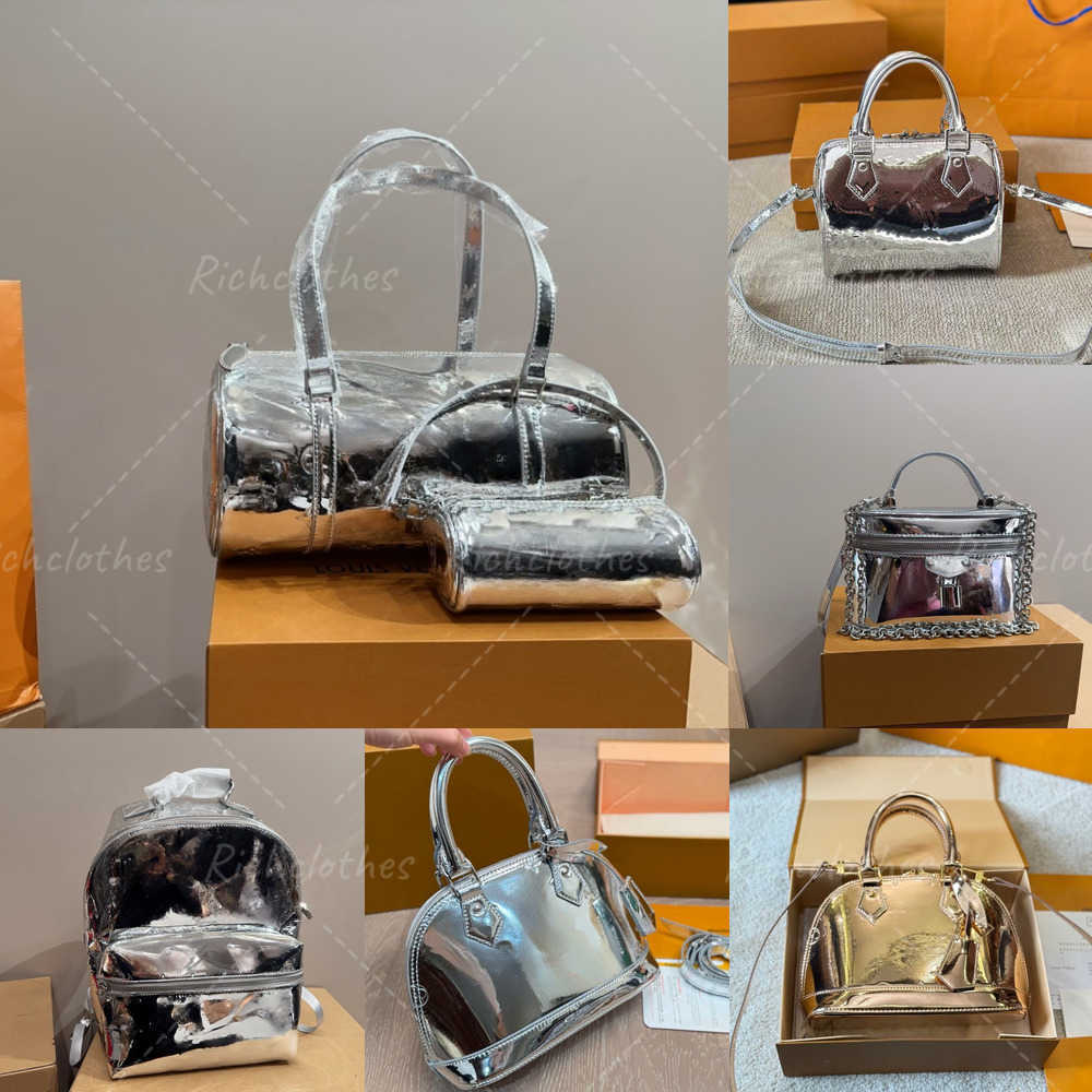 Woman 2025 New Tote Gold Silver Shoulder Bag Stylish Retro Chic Luxury Designer Style Metal Chain Mirror Surface Underarm Bag Top Quality Purses Ladies Handbags
