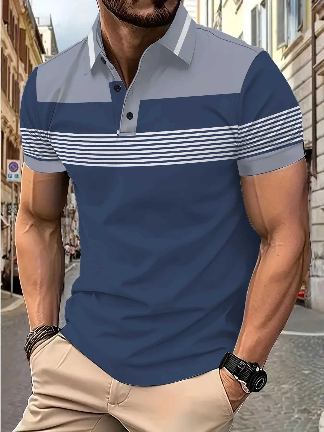 2015 Summer Mens Explosive Business Casual Polo Shirt V-neck Button Striped T-shirt Short Sleeve Polo Shirt Top W250414
