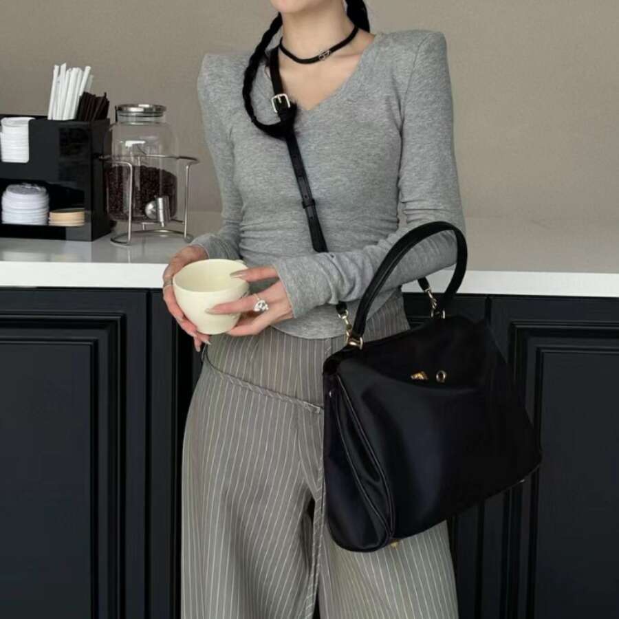 Women's Bags Waterproof nylon with cowhide tote large capacity portable shoulder bag, summer leather women's bag