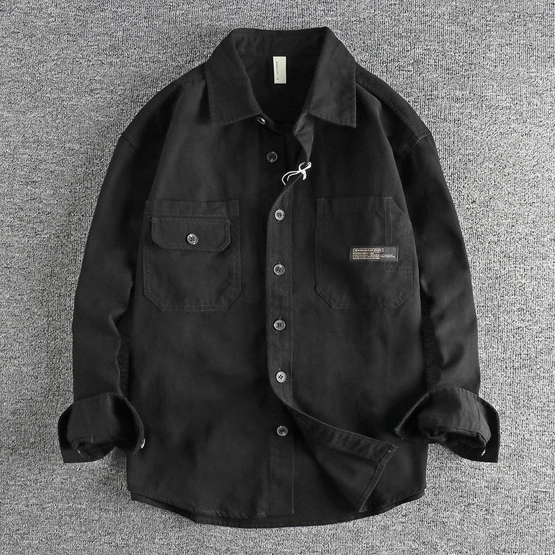 Product pocket sticker n retro trend long sleeved shirt mens autumn youth cotton jacket 250411