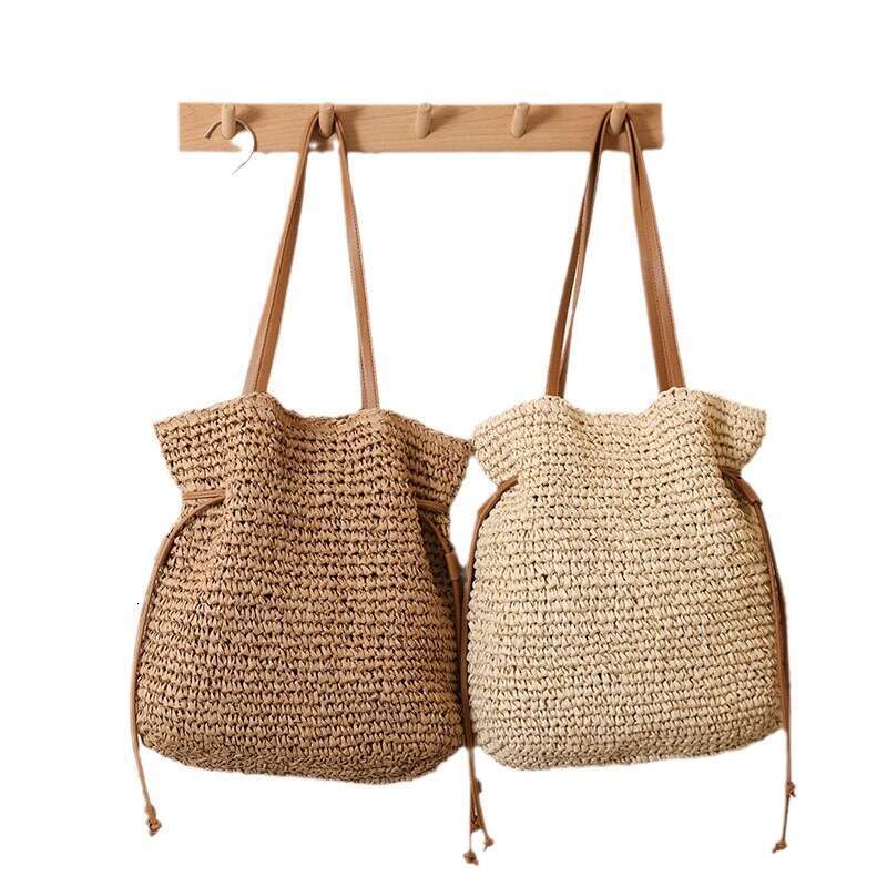 Handmade Beach Bag Leisure Large Capacity Single Shoulder New Drawstring Hand-Held Woven Vacation Beach Bag, Versatile Women's Bag Kq2