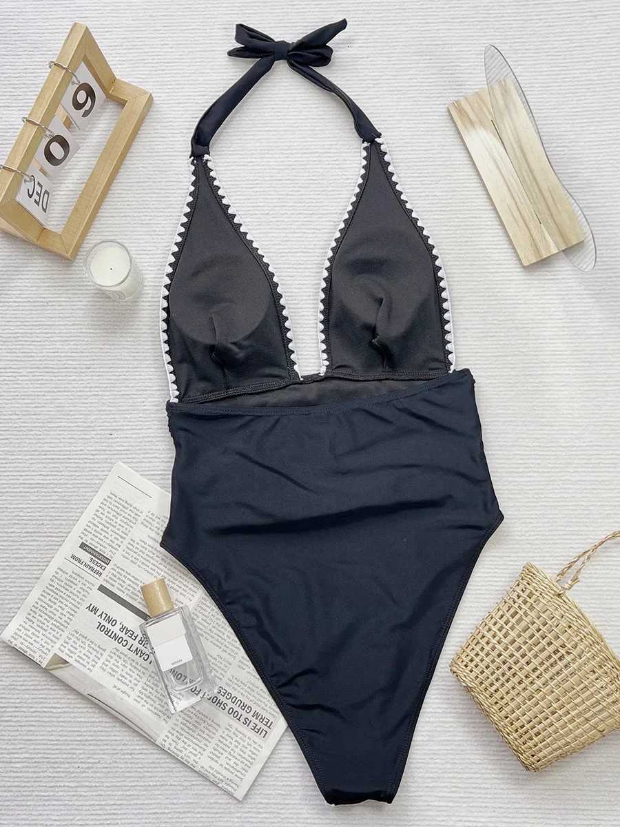 V Neck Halter Wrinkled Women Swimwear One Piece Swimsuit Female High Cut Backless Monokini Bather Bathing Suit Swim BeachwearW251113