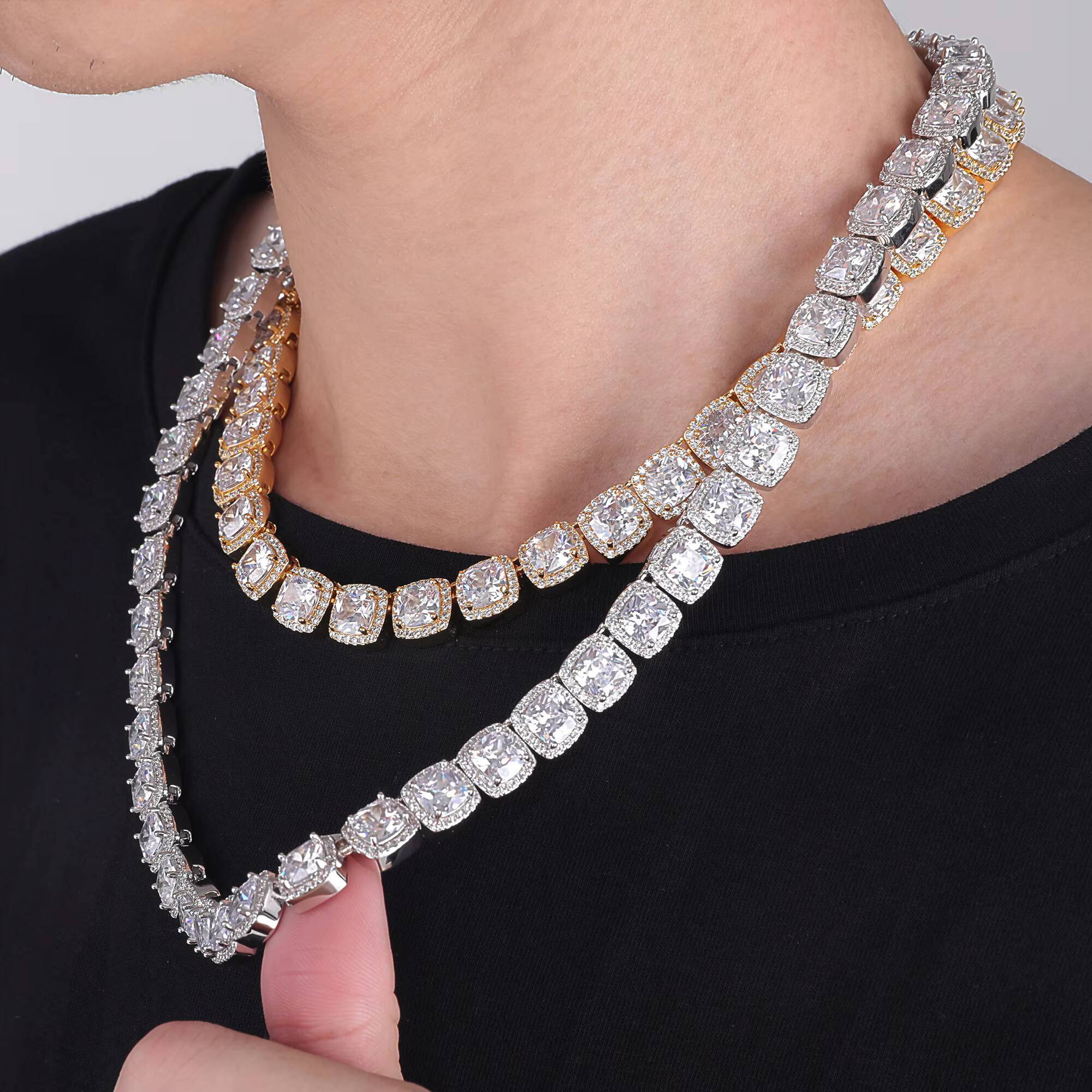 JWY Mens Cuban Link Chain Necklace Economical 925 Silver and Gold Plated Fine Zircon Jewelry for Party and Gift