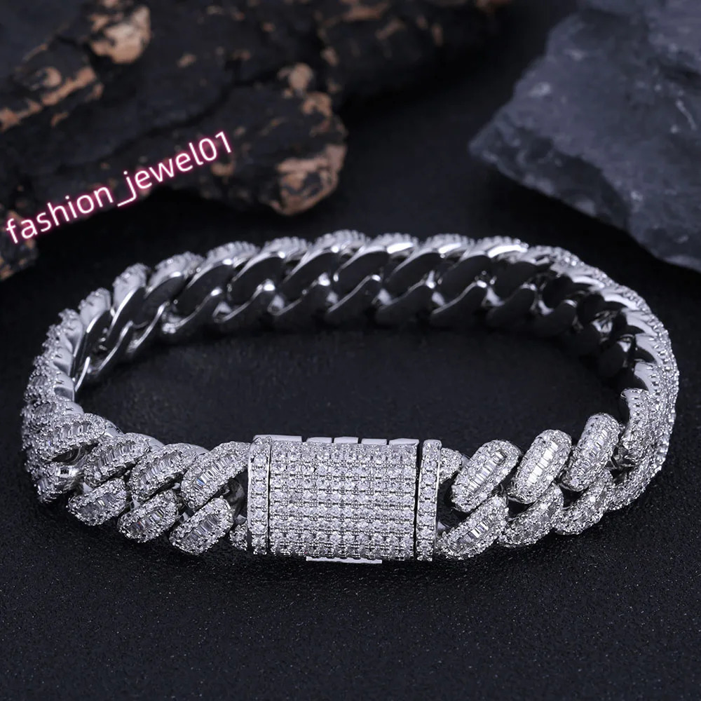 Hip Hop Jewelry Baguette Cuban Link Chain Iced Out Mixed Inlay Simulated Diamond Stones Bling 12mm Miami CZ Necklace Mens Gift
