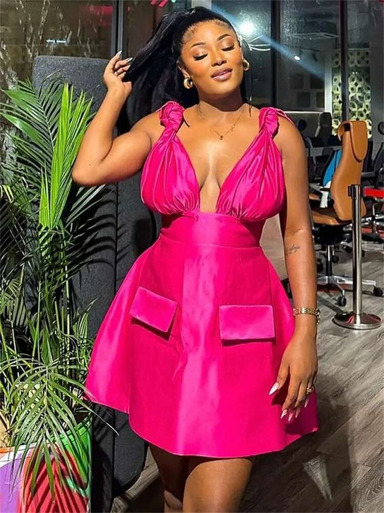 Wmstar For Sexy V Neck Elegant Solid Sleeveless New Summer Fashion Mini Dresses Women Wholesale Dropshipping 2024